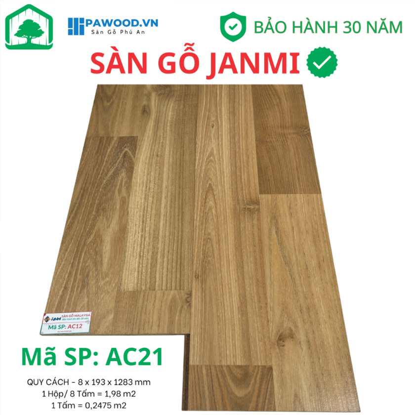 Sàn gỗ Janmi 8mm AC21 - Sàn gỗ công nghiệp Malaysia cao cấp
