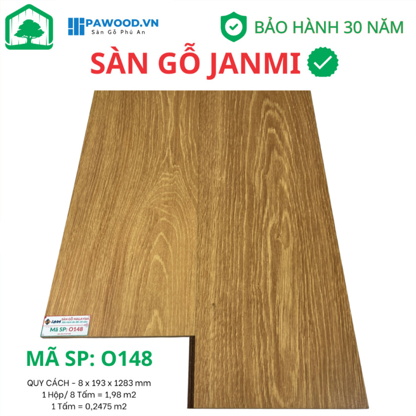 Sàn gỗ Janmi 8mm 0148 - Sàn gỗ công nghiệp Malaysia cao cấp