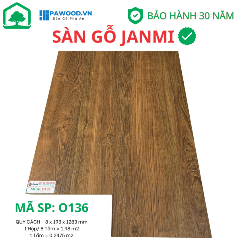 Sàn gỗ Janmi 8mm 0136 - Sàn gỗ công nghiệp Malaysia cao cấp