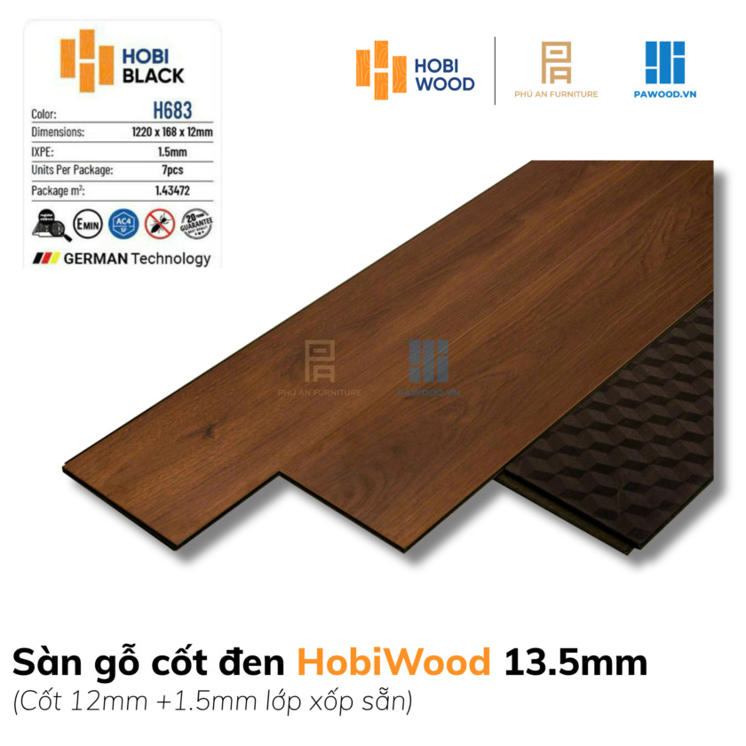 Sàn gỗ cốt đen HobiWood 13.5mm màu H683