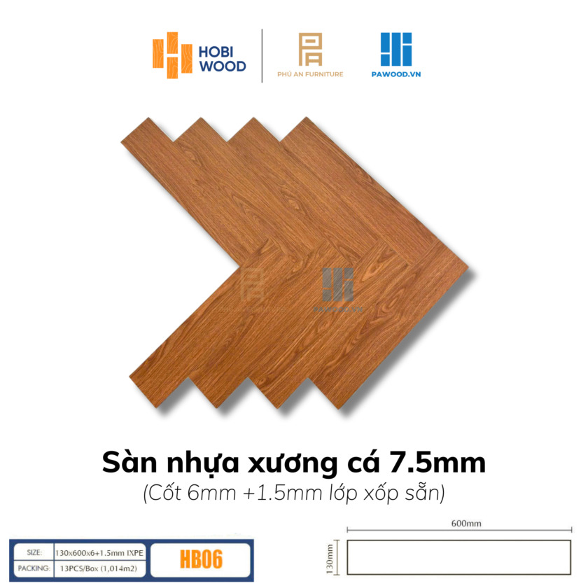 Sàn nhựa xương cá HobiWood 7.5mm SPC - HB06
