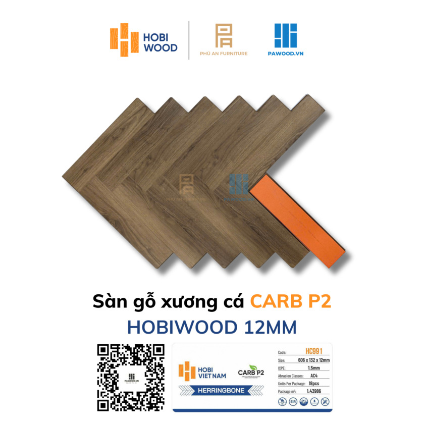 Sàn gỗ xương cá Hobi CARB P2 13.5mm mã HC991