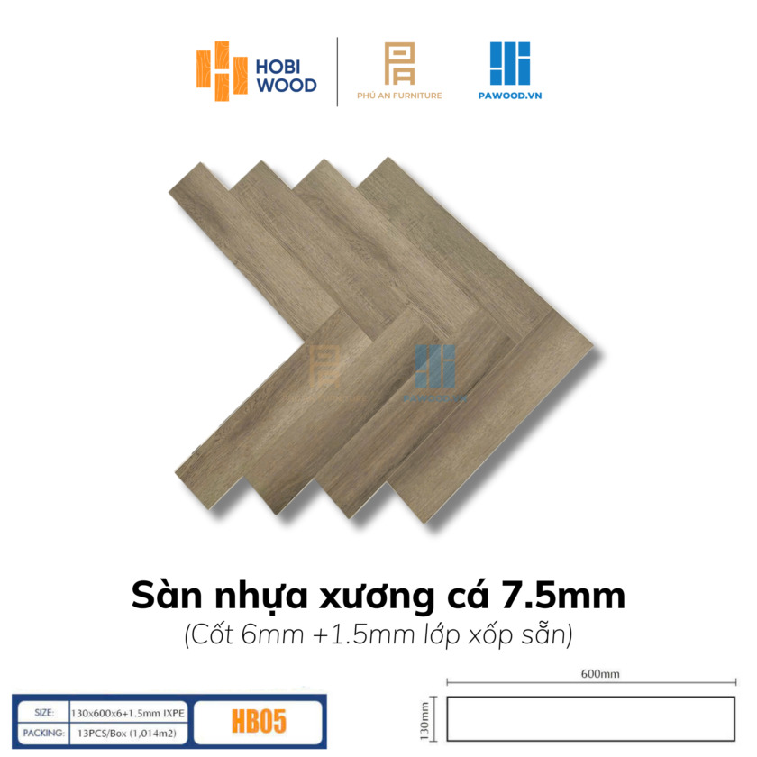 Sàn nhựa xương cá HobiWood 7.5mm SPC - HB05
