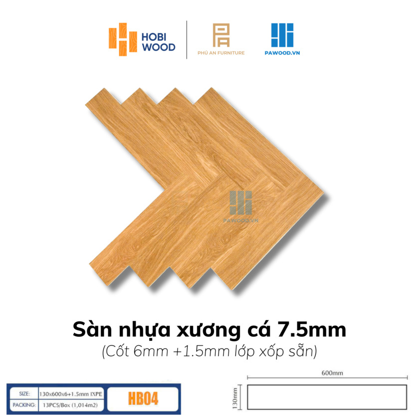Sàn nhựa xương cá HobiWood 7.5mm SPC - HB04