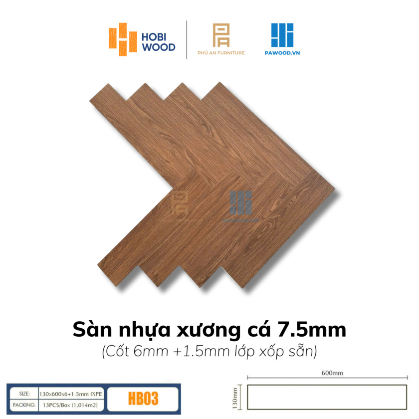 Sàn nhựa xương cá HobiWood 7.5mm SPC - HB03