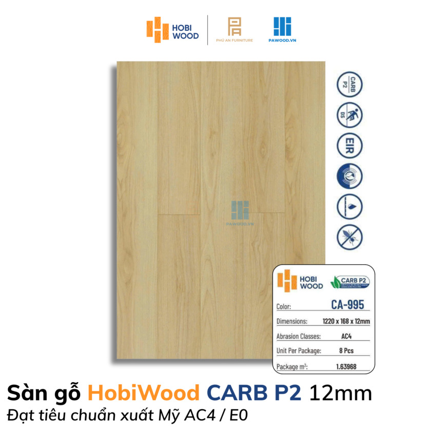 Sàn gỗ HobiWood CARB P2 12mm mã CA-995