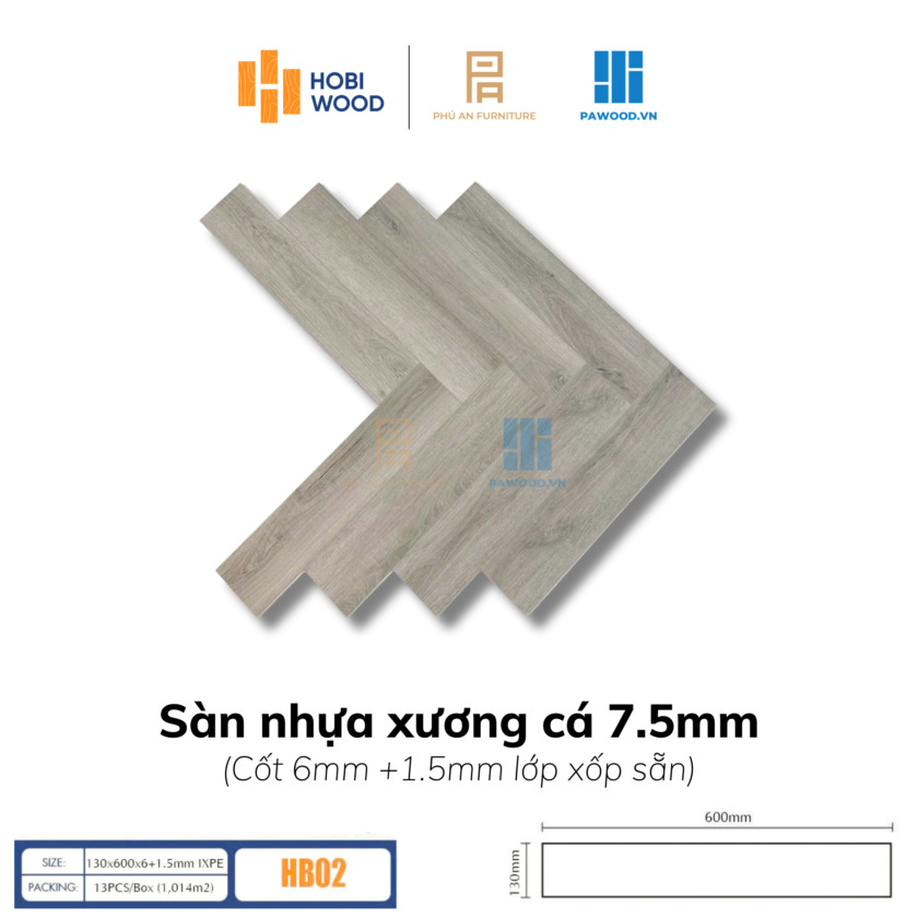 Sàn nhựa xương cá HobiWood 7.5mm SPC - HB02