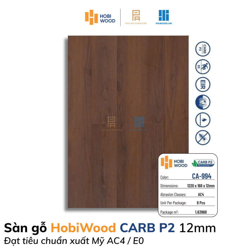 Sàn gỗ HobiWood CARB P2 12mm mã CA-994
