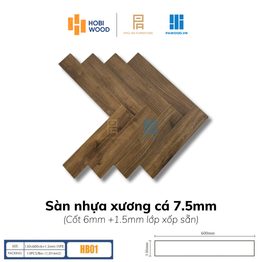 Sàn nhựa xương cá HobiWood 7.5mm SPC - HB01