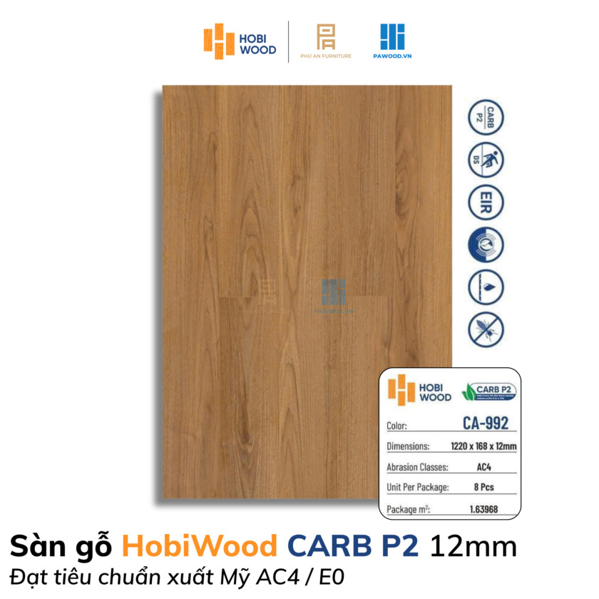 Sàn gỗ HobiWood CARB P2 12mm mã CA-992