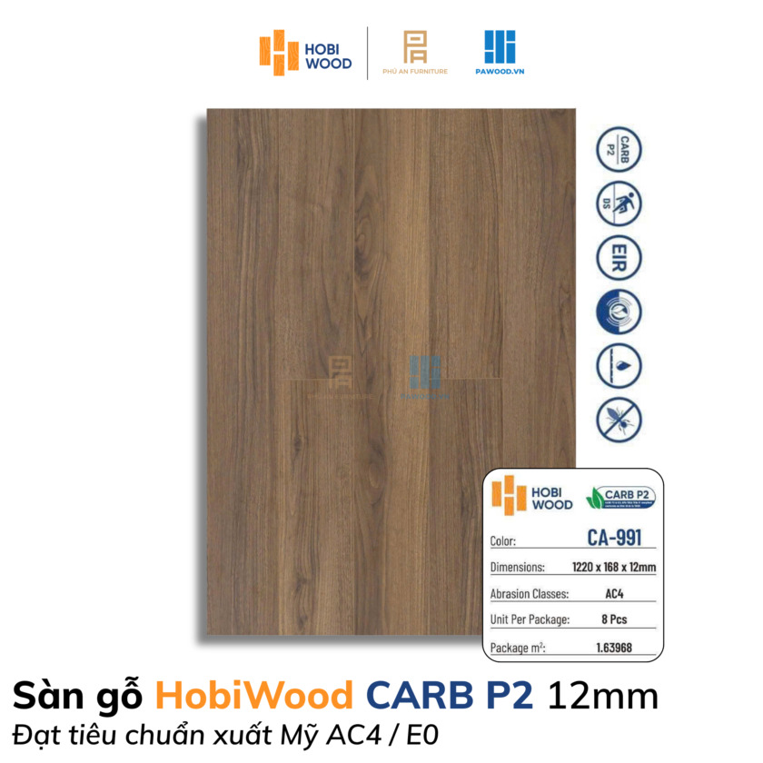 Sàn gỗ HobiWood CARB P2 12mm mã CA-991