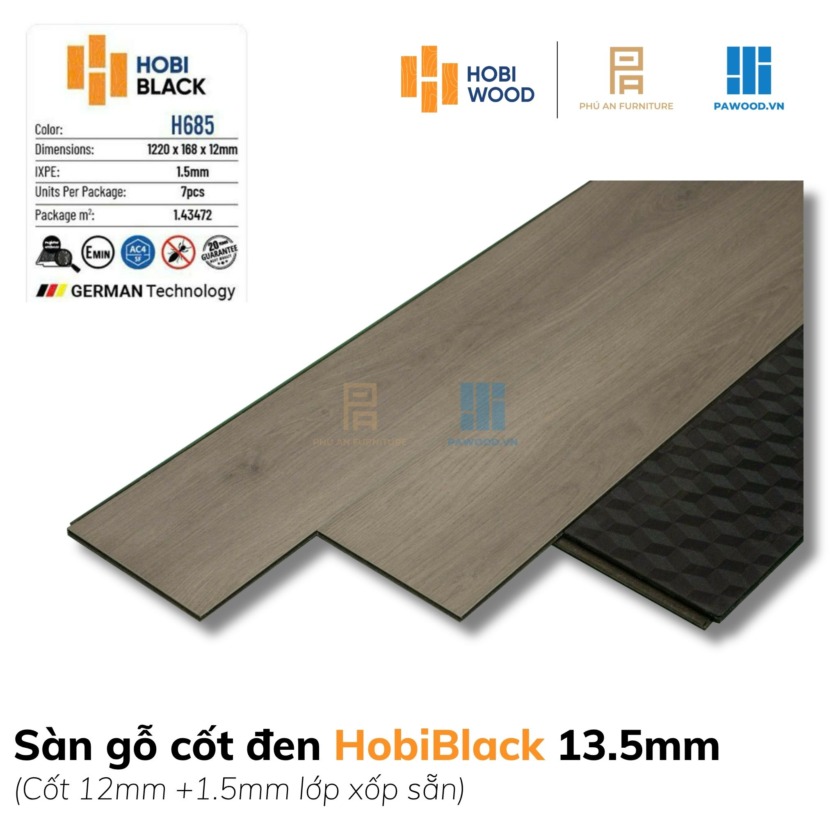 Sàn gỗ cốt đen HobiBlack 13.5mm màu H685